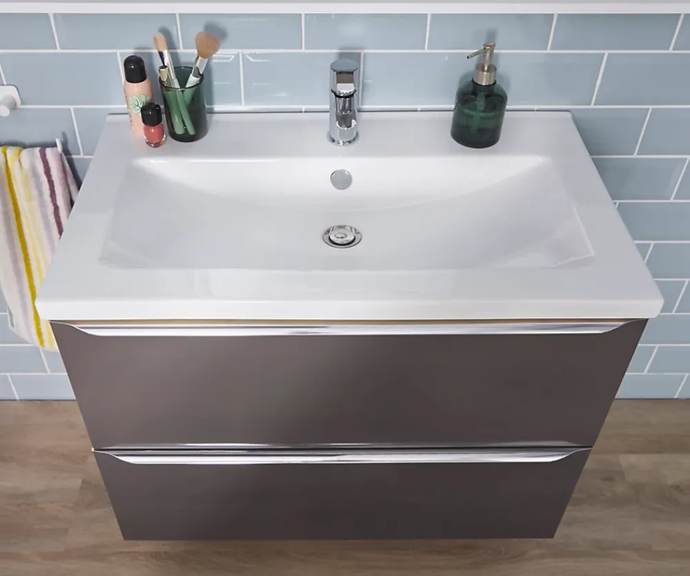 GoodHome Plan vasque blanc en céramique l.80 cm Nira