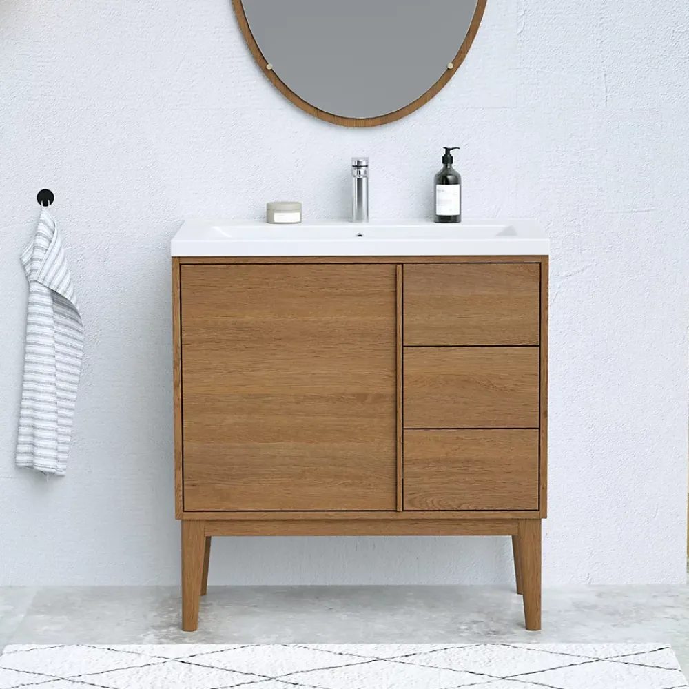 GoodHome Plan vasque blanc en céramique l.80 cm Nira