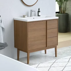 GoodHome Plan vasque blanc en céramique l.80 cm Nira