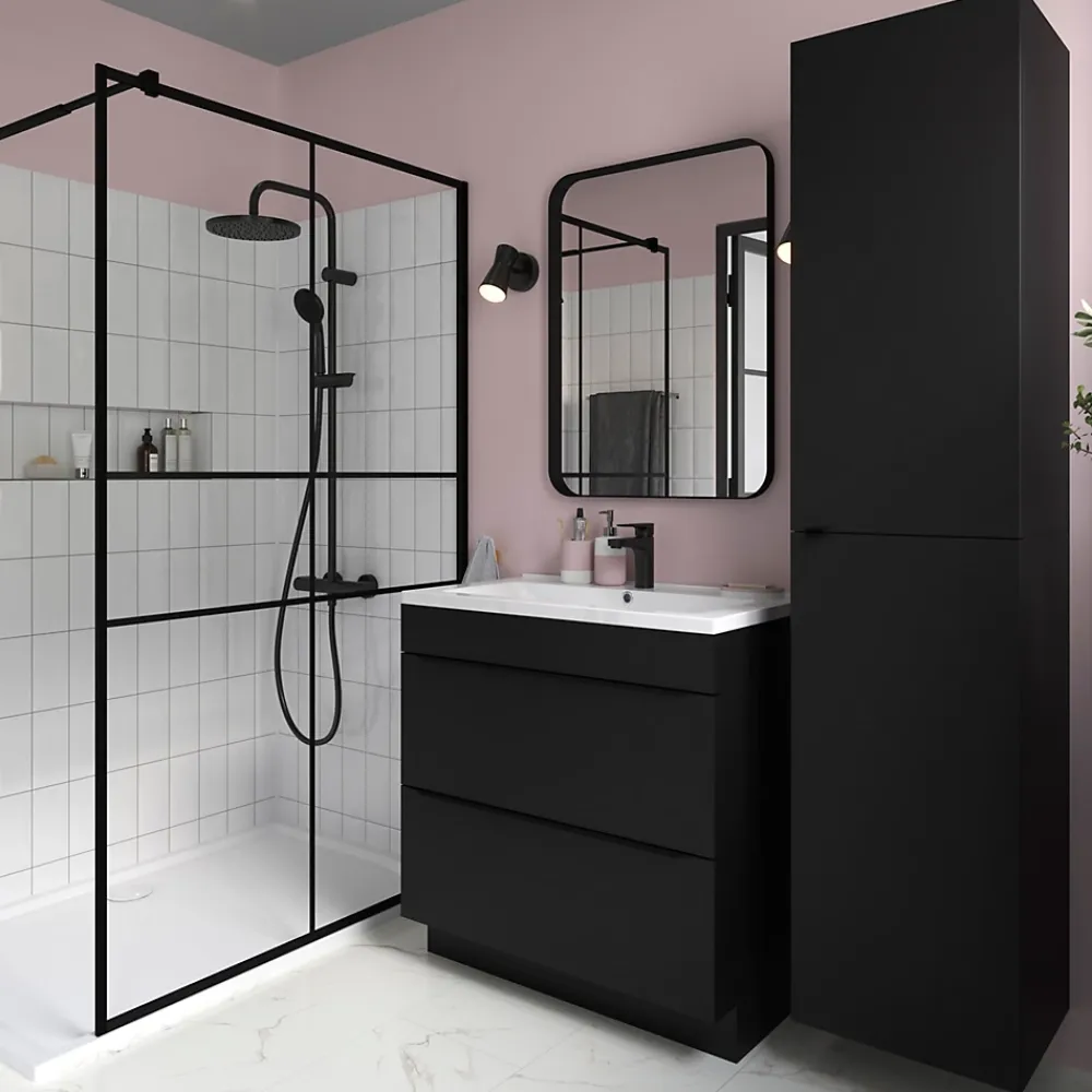 GoodHome Plan vasque blanc en céramique l.80 cm Nira