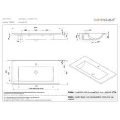Sanindusa Plan vasque céramique traditionnelle Palm 100 blanc a poser sur plan ou meuble