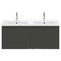 GoodHome Plan vasque double l.120,6 x H.12,3 x P.45,2 cm, en céramique blanche, levanna