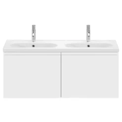 GoodHome Plan vasque double l.120,6 x H.12,3 x P.45,2 cm, en céramique blanche, levanna