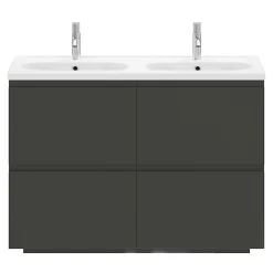 GoodHome Plan vasque double l.120,6 x H.12,3 x P.45,2 cm, en céramique blanche, levanna