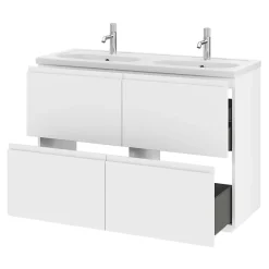 GoodHome Plan vasque double l.120,6 x H.12,3 x P.45,2 cm, en céramique blanche, levanna