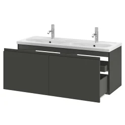 GoodHome Plan vasque double l.120,6 x H.12,3 x P.45,2 cm, en céramique blanche, levanna