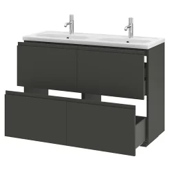 GoodHome Plan vasque double l.120,6 x H.12,3 x P.45,2 cm, en céramique blanche, levanna