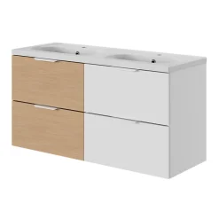 GoodHome Plan vasque double l.120,6 x H.12,3 x P.45,2 cm, en céramique blanche, levanna