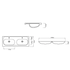 GoodHome Plan vasque double l.120,6 x H.12,3 x P.45,2 cm, en céramique blanche, levanna