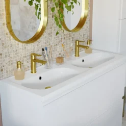 GoodHome Plan vasque double l.120,6 x H.12,3 x P.45,2 cm, en céramique blanche, levanna