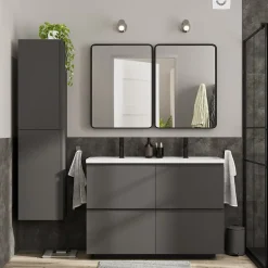 GoodHome Plan vasque double l.120,6 x H.12,3 x P.45,2 cm, en céramique blanche, levanna