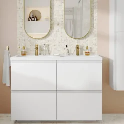 GoodHome Plan vasque double l.120,6 x H.12,3 x P.45,2 cm, en céramique blanche, levanna