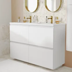 GoodHome Plan vasque double l.120,6 x H.12,3 x P.45,2 cm, en céramique blanche, levanna