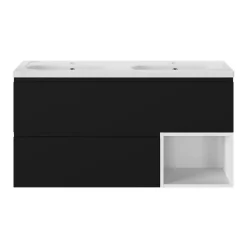 GoodHome Plan vasque double l.120,6 x H.12,3 x P.45,2 cm, en céramique blanche, levanna