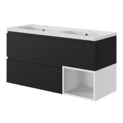 GoodHome Plan vasque double l.120,6 x H.12,3 x P.45,2 cm, en céramique blanche, levanna
