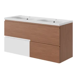 GoodHome Plan vasque double l.120,6 x H.12,3 x P.45,2 cm, en céramique blanche, levanna