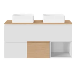 GoodHome Plan vasque double l.120,6 x H.12,3 x P.45,2 cm, en céramique blanche, levanna