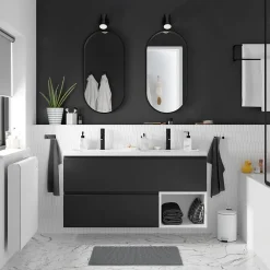 GoodHome Plan vasque double l.120,6 x H.12,3 x P.45,2 cm, en céramique blanche, levanna