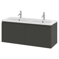 GoodHome Plan vasque double l.120,6 x H.12,3 x P.45,2 cm, en céramique blanche, levanna