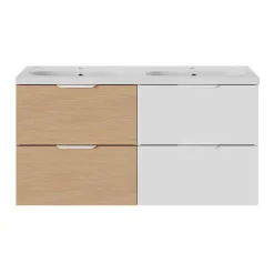 GoodHome Plan vasque double l.120,6 x H.12,3 x P.45,2 cm, en céramique blanche, levanna
