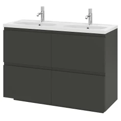 GoodHome Plan vasque double l.120,6 x H.12,3 x P.45,2 cm, en céramique blanche, levanna