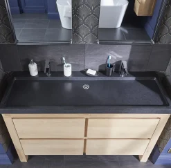 Plan Double Vasque| Plan vasque en pierre noire 140 cm, Cooke & Lewis Harmon