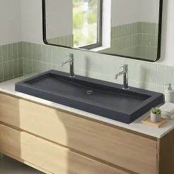 Plan Double Vasque|GoodHome Plan vasque en pierre noire l.120 cm, Cooke & Lewis Harmon