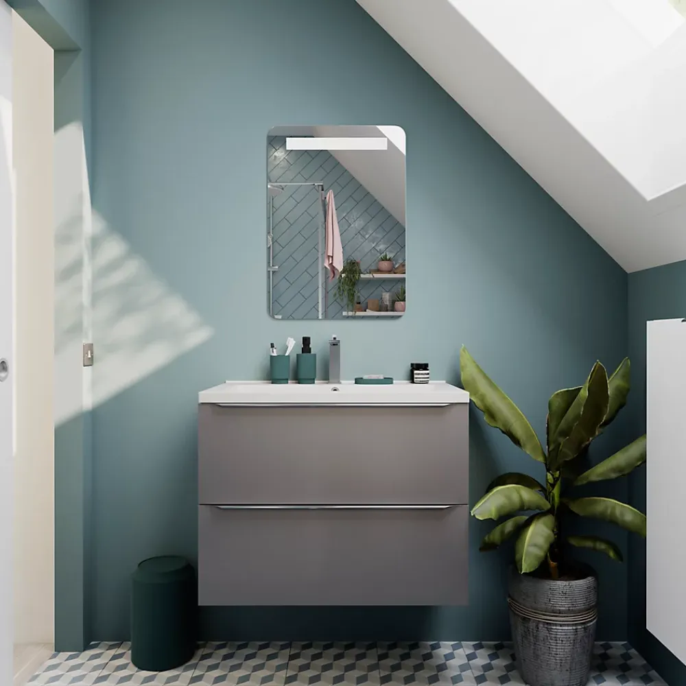 GoodHome Plan vasque faible profondeur blanc Nira 60 cm