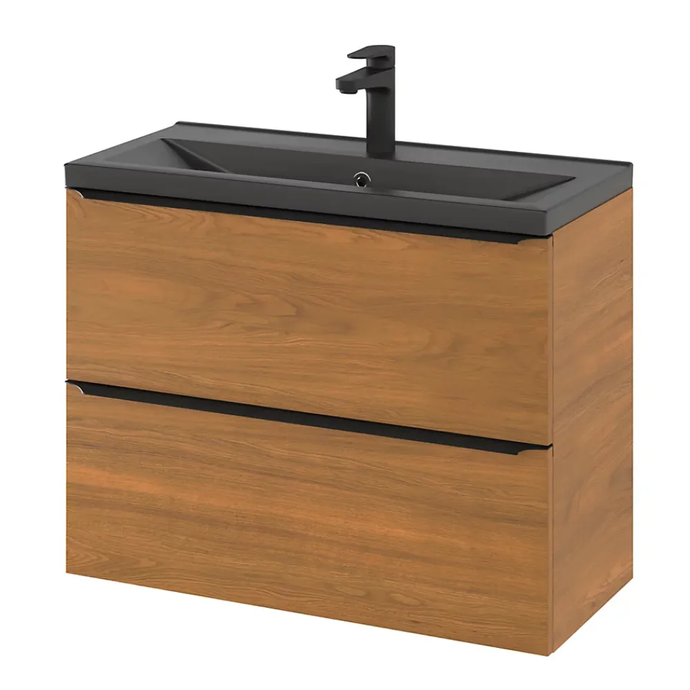 GoodHome Plan vasque faible profondeur noir Nira 80 cm