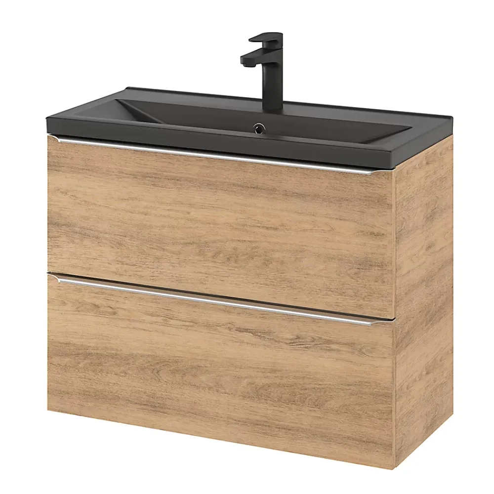 GoodHome Plan vasque faible profondeur noir Nira 80 cm