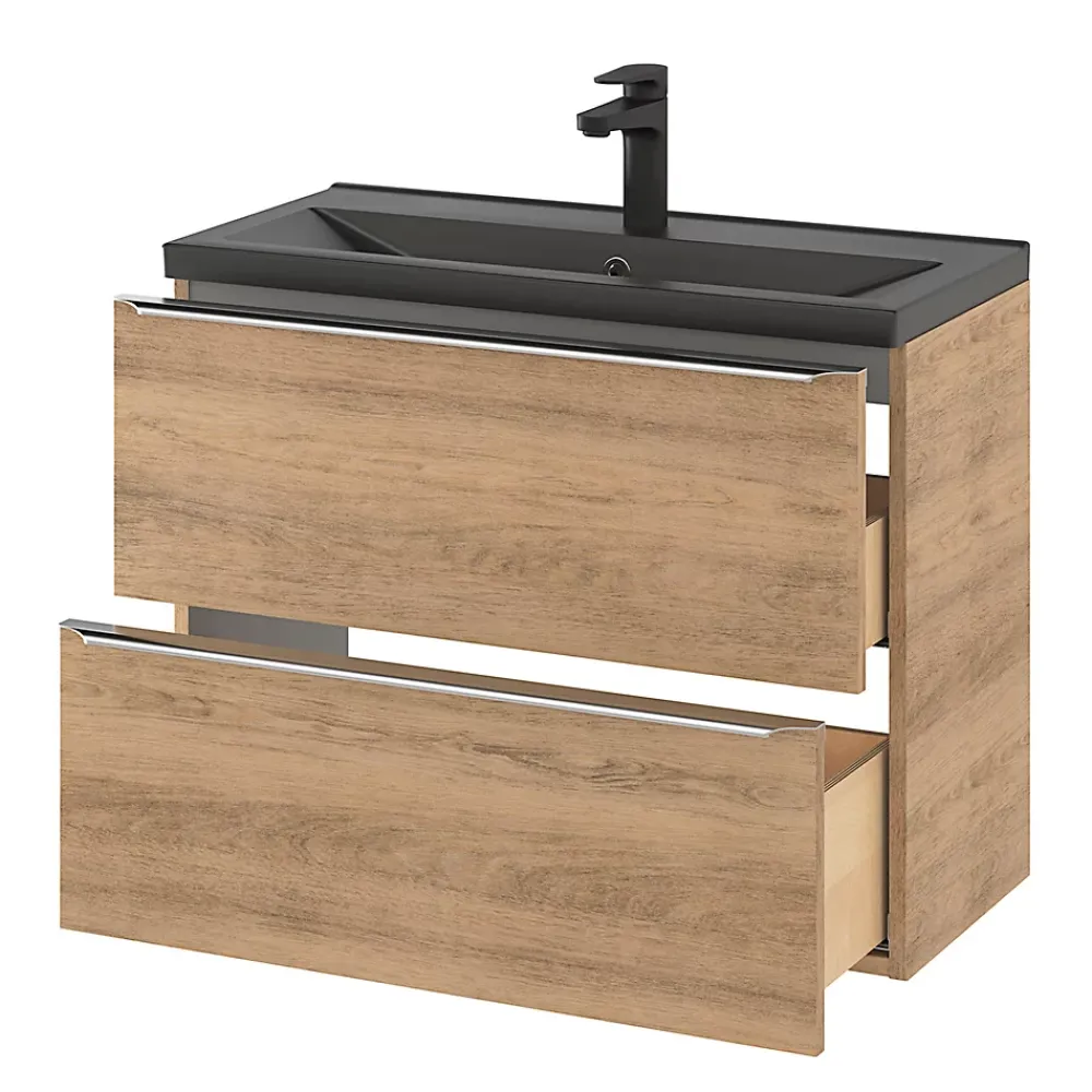GoodHome Plan vasque faible profondeur noir Nira 80 cm