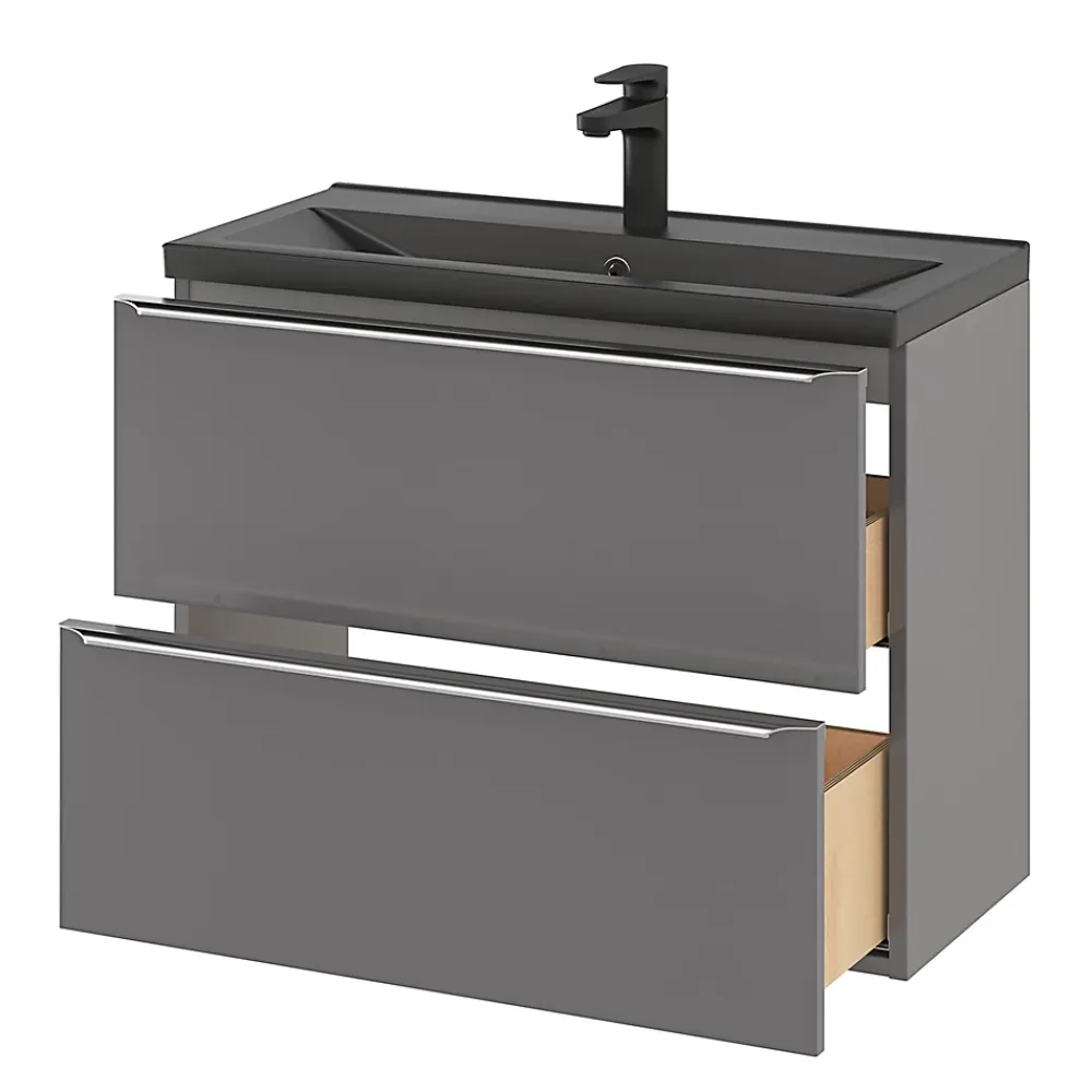 GoodHome Plan vasque faible profondeur noir Nira 80 cm