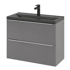 GoodHome Plan vasque faible profondeur noir Nira 80 cm