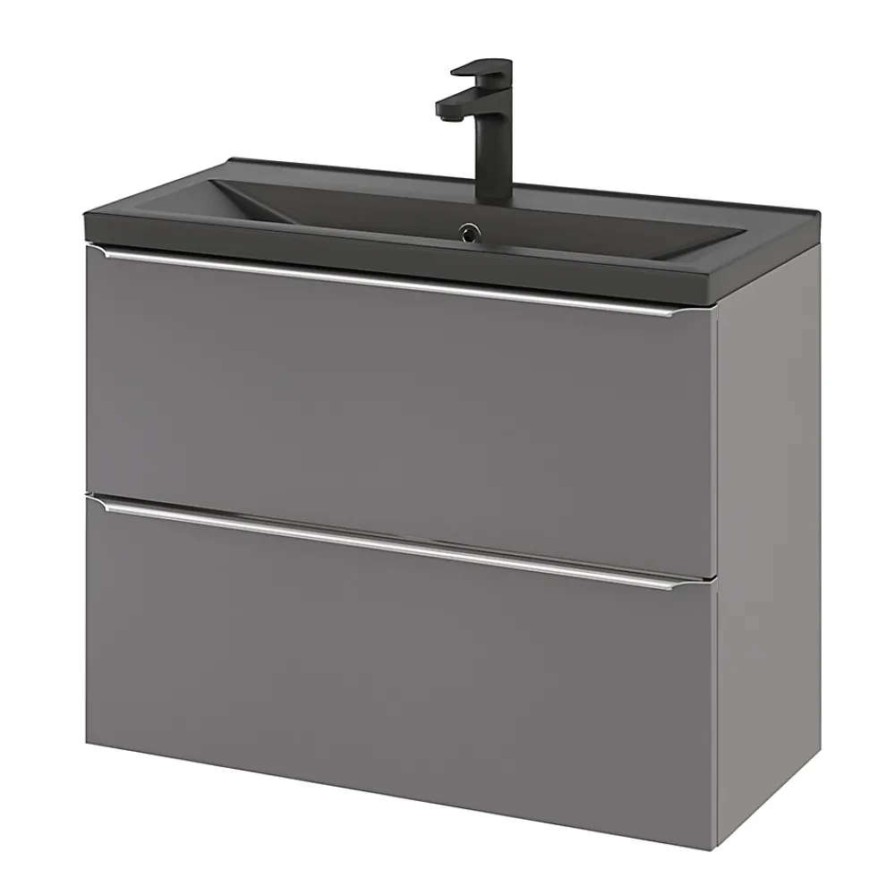 GoodHome Plan vasque faible profondeur noir Nira 80 cm