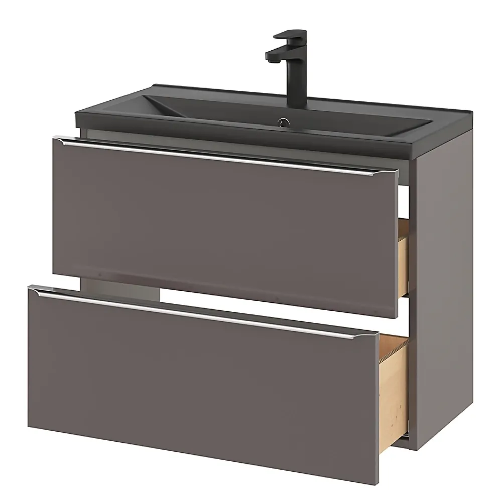 GoodHome Plan vasque faible profondeur noir Nira 80 cm