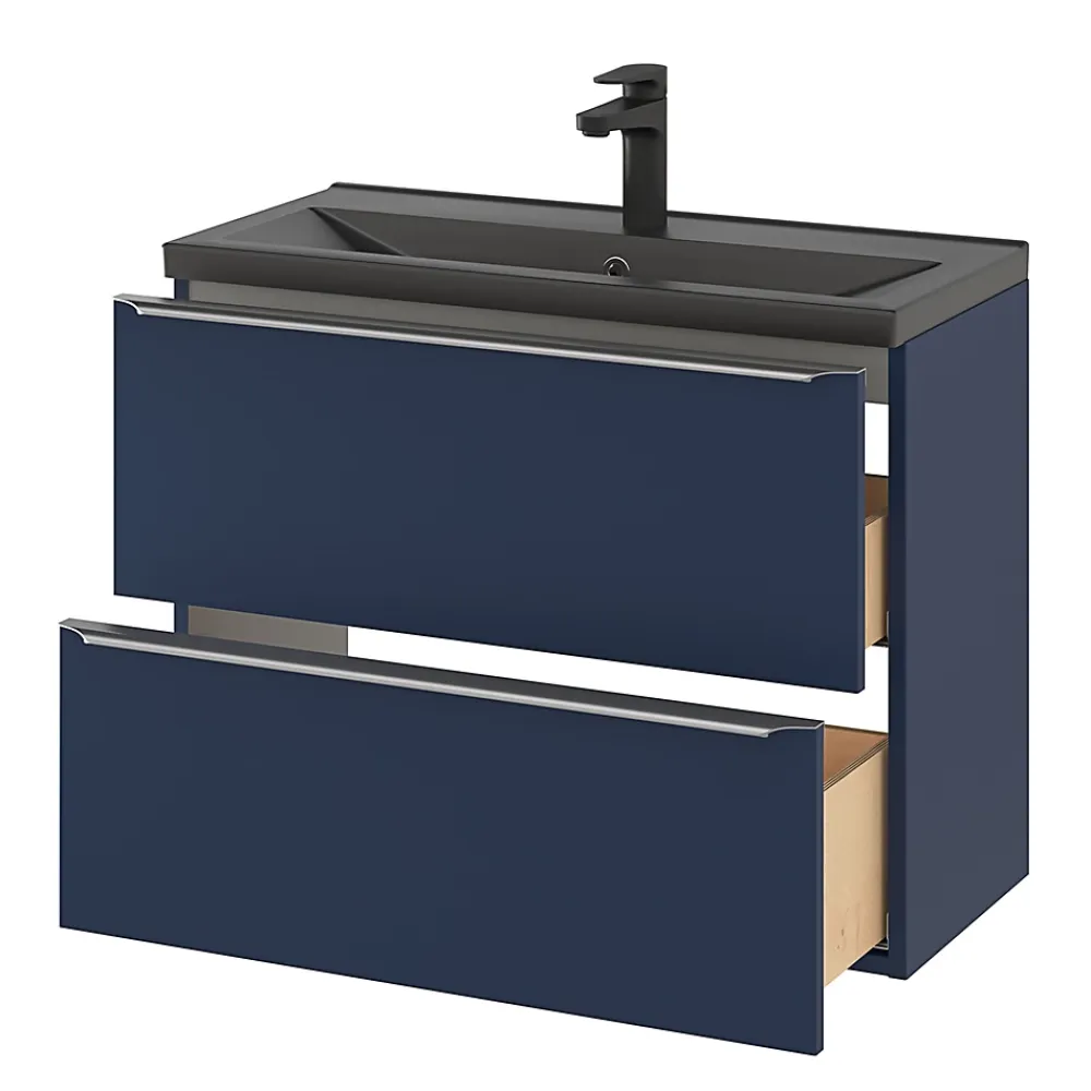 GoodHome Plan vasque faible profondeur noir Nira 80 cm