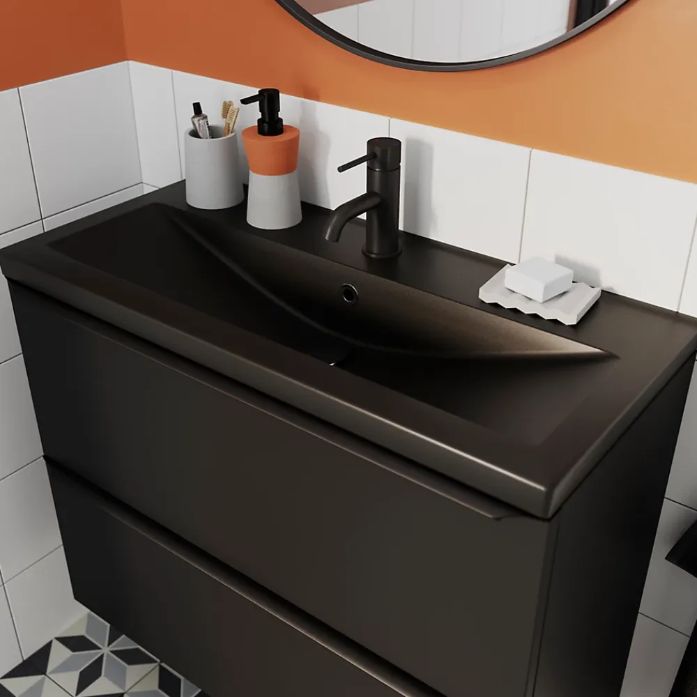 GoodHome Plan vasque faible profondeur noir Nira 80 cm