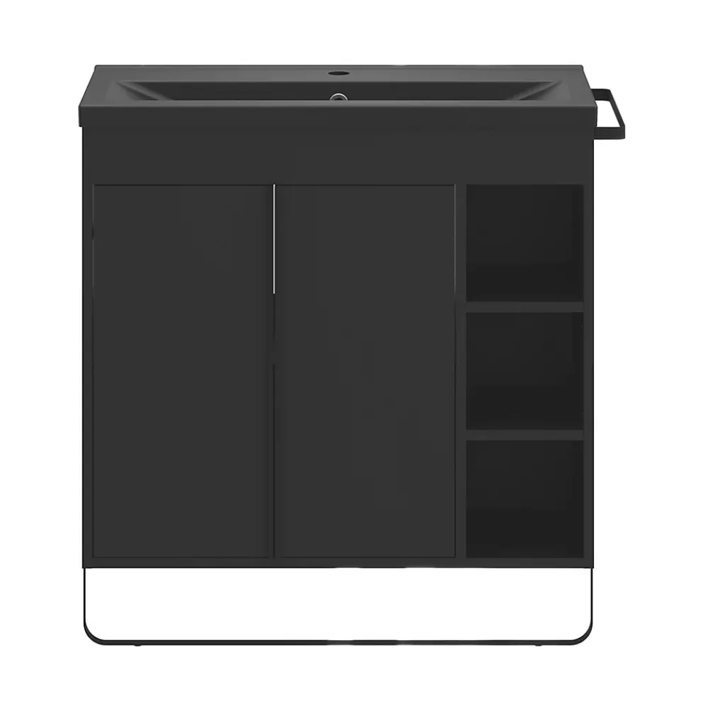 GoodHome Plan vasque faible profondeur noir Nira 80 cm