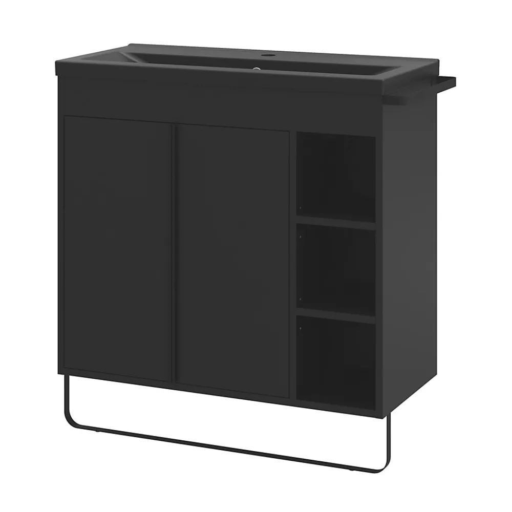 GoodHome Plan vasque faible profondeur noir Nira 80 cm