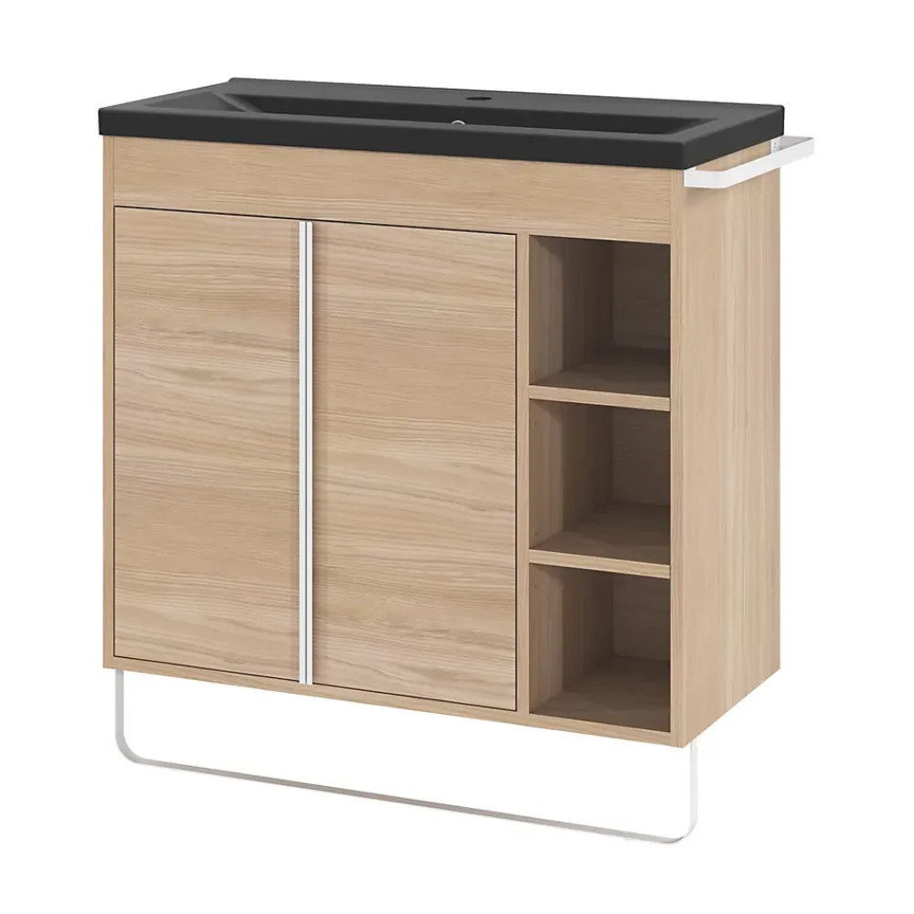 GoodHome Plan vasque faible profondeur noir Nira 80 cm