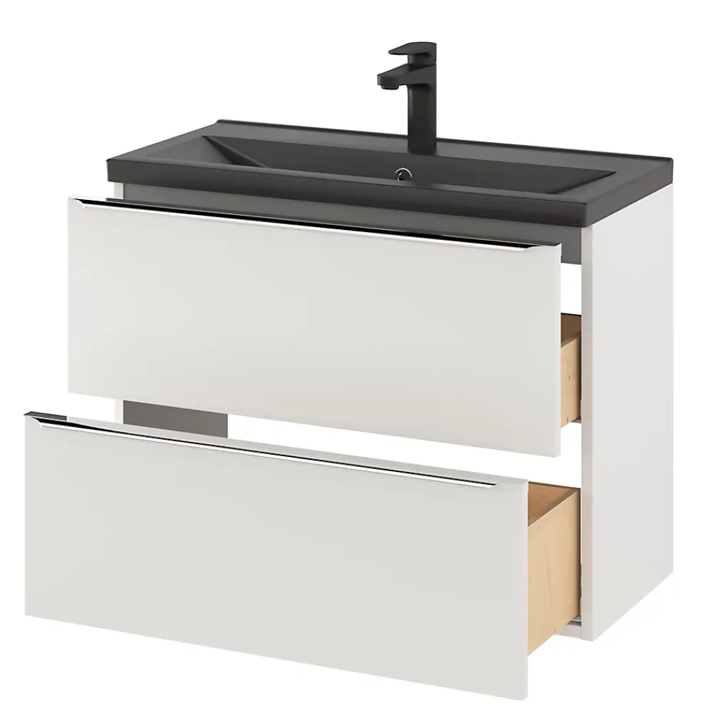 GoodHome Plan vasque faible profondeur noir Nira 80 cm