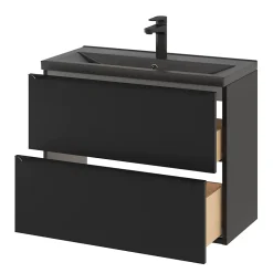 GoodHome Plan vasque faible profondeur noir Nira 80 cm