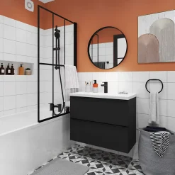 GoodHome Plan vasque faible profondeur blanc Nira 80 cm