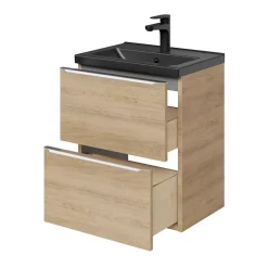 Plan Simple Vasque|GoodHome Plan vasque faible profondeur noir Nira 50 cm