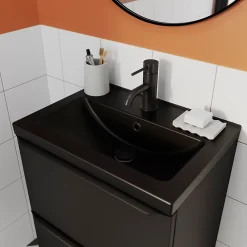 Plan Simple Vasque|GoodHome Plan vasque faible profondeur noir Nira 50 cm