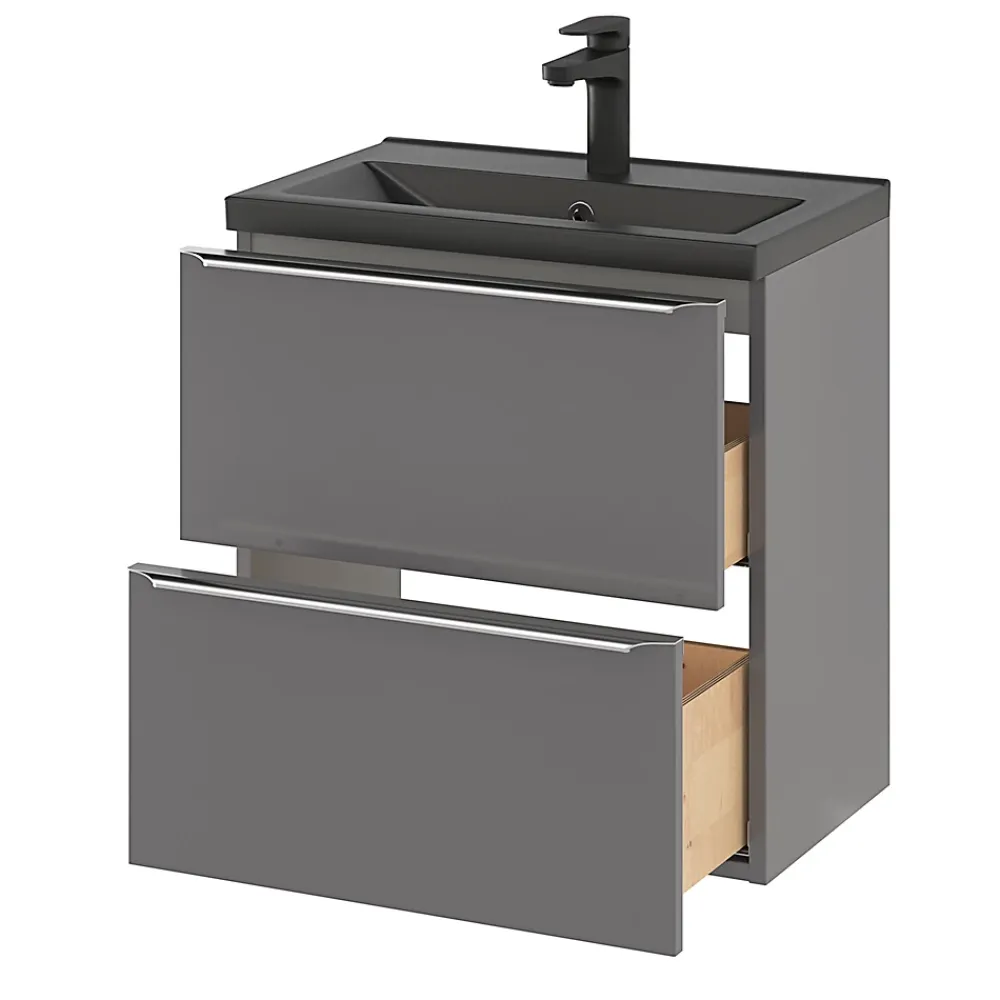 Plan Simple Vasque|GoodHome Plan vasque faible profondeur noir Nira 60 cm
