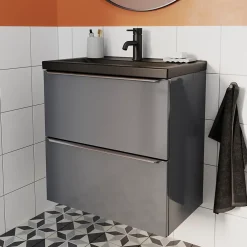 Plan Simple Vasque|GoodHome Plan vasque faible profondeur noir Nira 60 cm