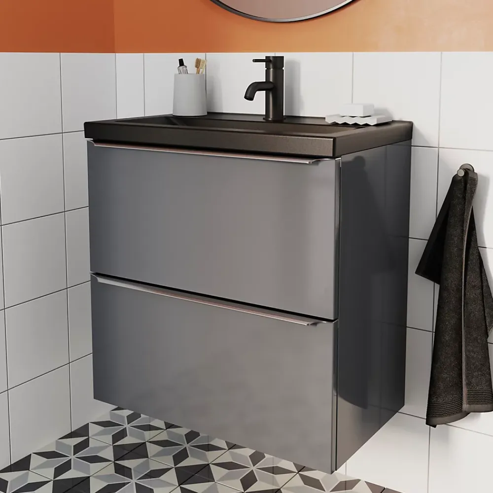 Plan Simple Vasque|GoodHome Plan vasque faible profondeur noir Nira 60 cm