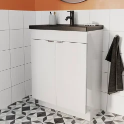 Plan Simple Vasque|GoodHome Plan vasque faible profondeur noir Nira 60 cm