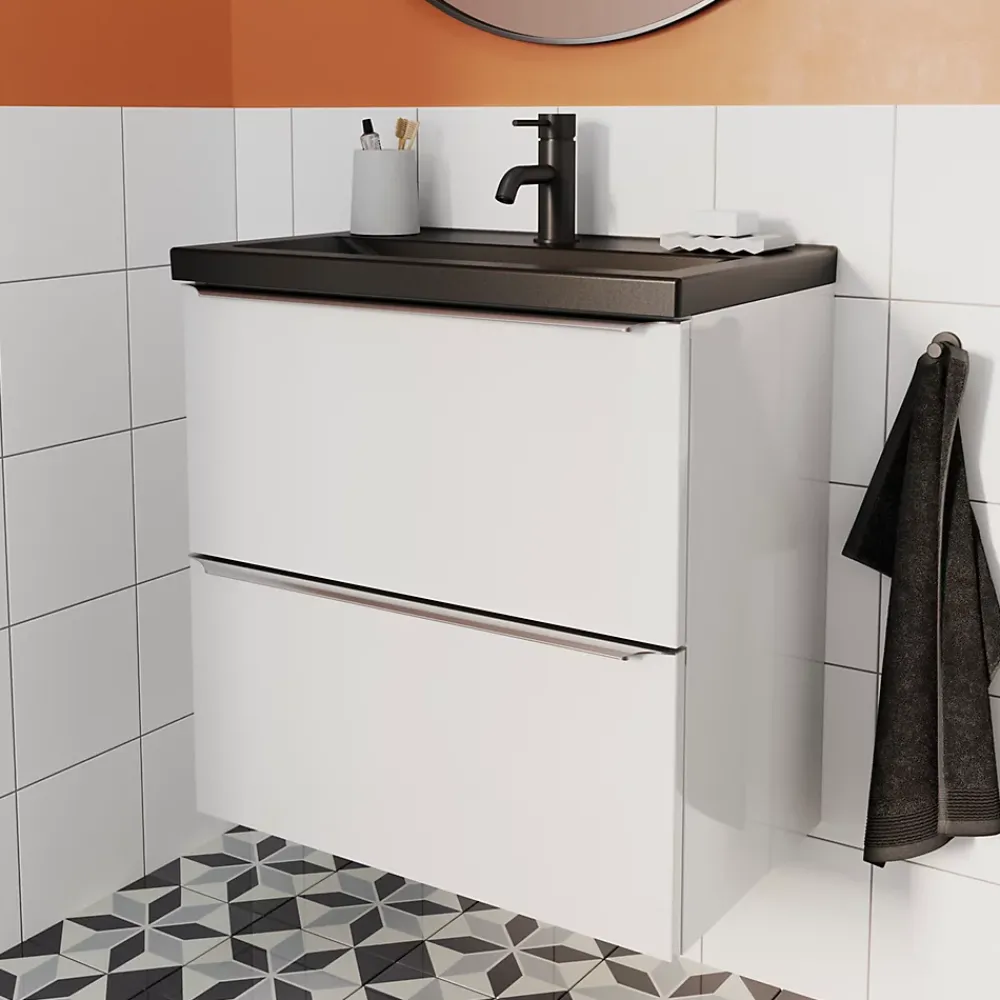 Plan Simple Vasque|GoodHome Plan vasque faible profondeur noir Nira 60 cm